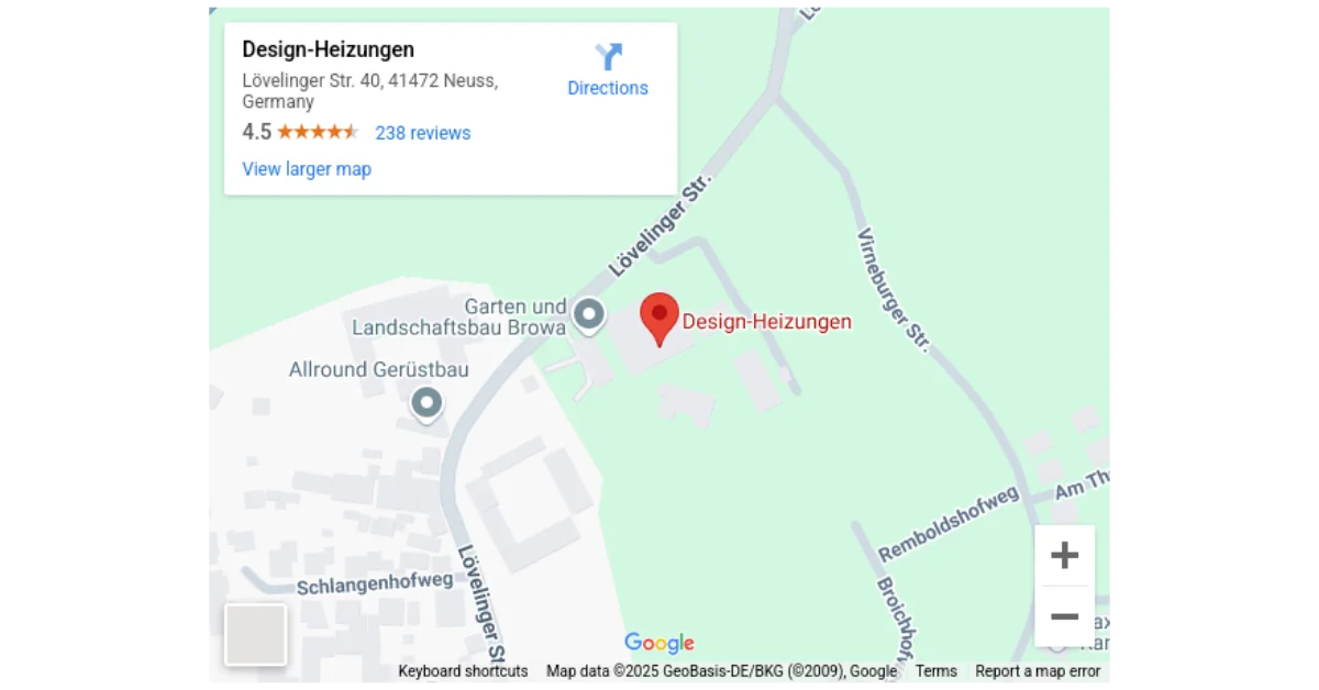 Anfahrt Design-Heizungen, Lövelinger Str. 40, 41472 Neuss