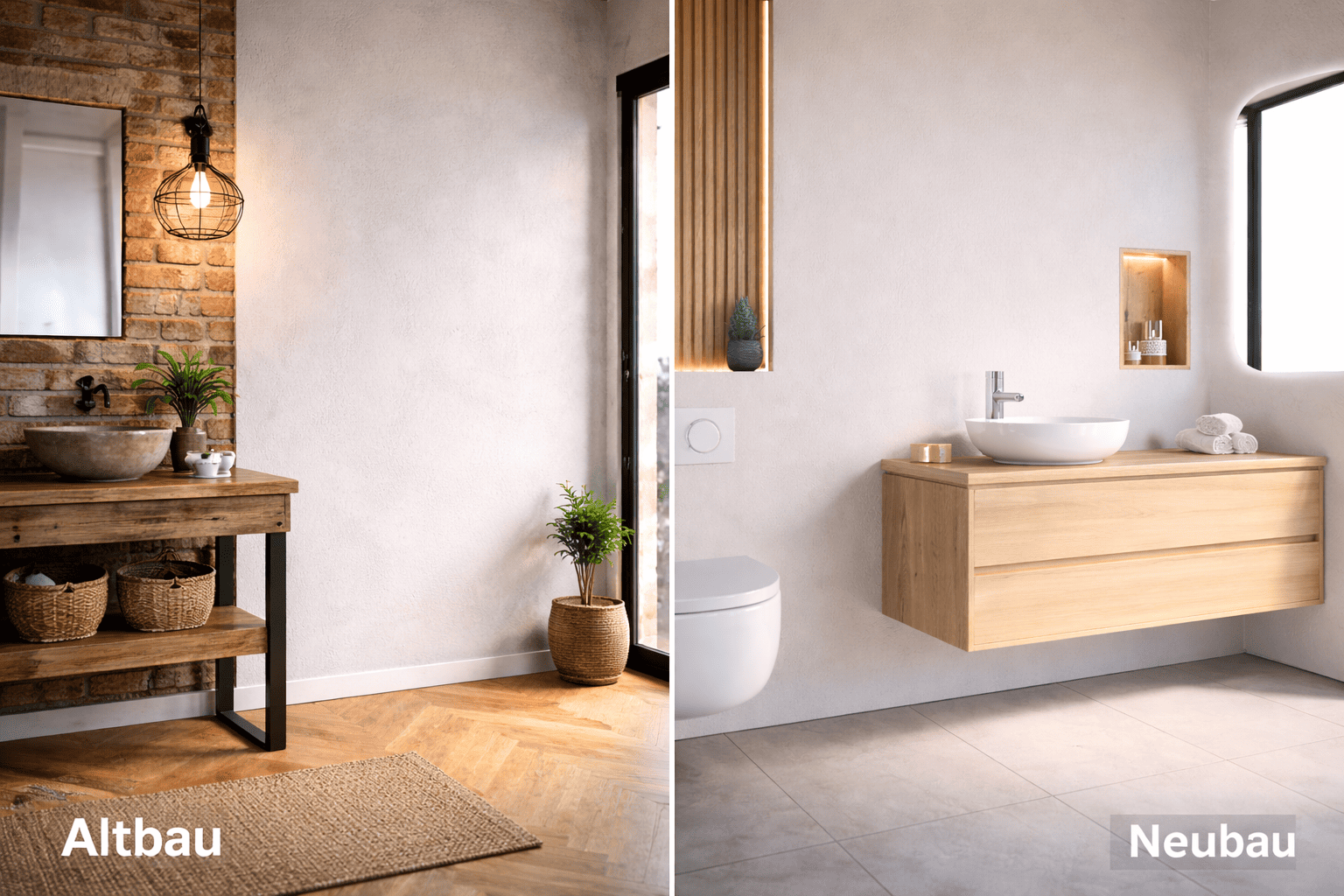 Vergleich zwischen Altbau- und Neubau-Badezimmer