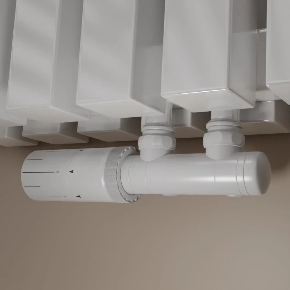 Thermostatventil an einem weißen Design-Heizkörper