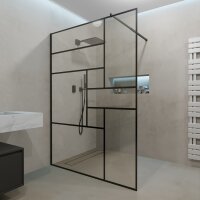 Duschwand Begehbare Dusche Duschabtrennung GRIDARA Nano Schwarz Gitterdesign 8mm 140 x 200 cm