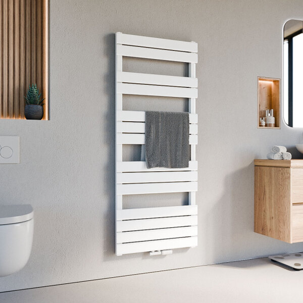 Handtuchheizkörper PANDEMA Weiß Seiten und Mittelanschluss inkl. Thermostat 60 cm 140 cm