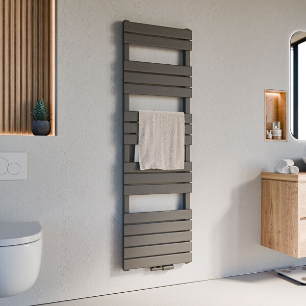 Handtuchheizkörper PANDEMA Anthrazit Seiten und Mittelanschluss inkl. Thermostat 50 cm 160 cm