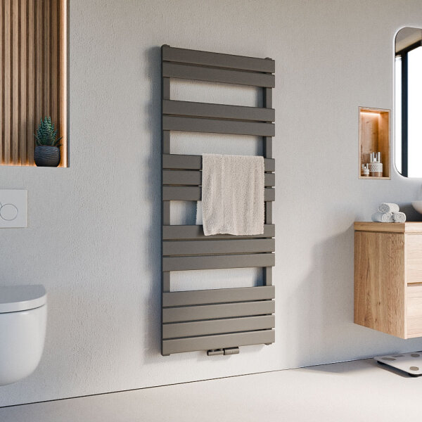 Handtuchheizkörper PANDEMA Anthrazit Seiten und Mittelanschluss inkl. Thermostat 60 cm 140 cm