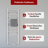 Handtuchheizkörper Badheizkörper ALPIYA Weiß Mittelanschluss inkl. Thermostat 50 cm 140 cm Gerade