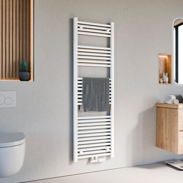 Handtuchheizkörper Badheizkörper ALPIYA Weiß Mittelanschluss inkl. Thermostat 50 cm 160 cm Gerade