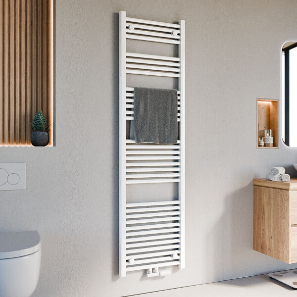 Handtuchheizkörper Badheizkörper ALPIYA Weiß Mittelanschluss inkl. Thermostat 50 cm 180 cm Gerade