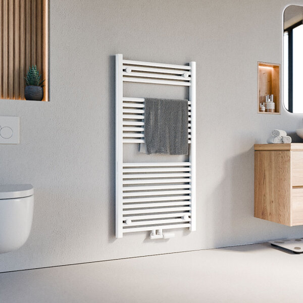 Handtuchheizkörper Badheizkörper ALPIYA Weiß Mittelanschluss inkl. Thermostat 60 cm 120 cm Gerade