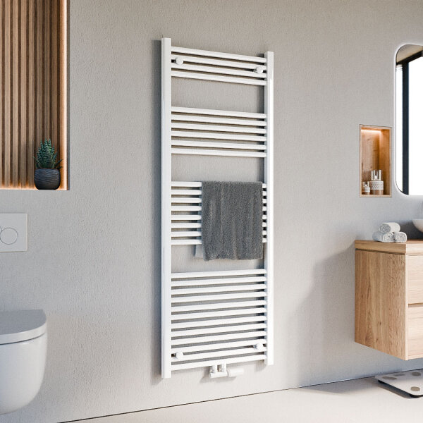Handtuchheizkörper Badheizkörper ALPIYA Weiß Mittelanschluss inkl. Thermostat 60 cm 160 cm Gerade