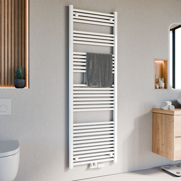 Handtuchheizkörper Badheizkörper ALPIYA Weiß Mittelanschluss inkl. Thermostat 60 cm 180 cm Gerade