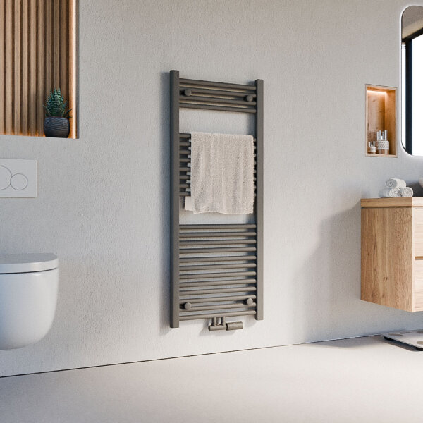 Handtuchheizkörper Badheizkörper ALPIYA Anthrazit Mittelanschluss inkl. Thermostat Gerade 50 cm 120 cm