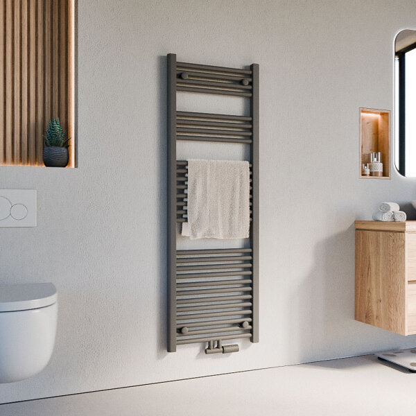 Handtuchheizkörper Badheizkörper ALPIYA Anthrazit Mittelanschluss inkl. Thermostat Gerade 50 cm 140 cm