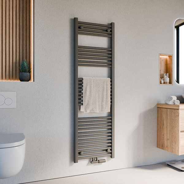 Handtuchheizkörper Badheizkörper ALPIYA Anthrazit Mittelanschluss inkl. Thermostat Gerade 50 cm 160 cm