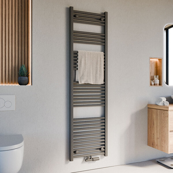 Handtuchheizkörper Badheizkörper ALPIYA Anthrazit Mittelanschluss inkl. Thermostat Gerade 50 cm 180 cm