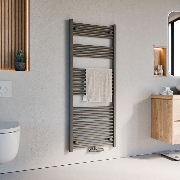 Handtuchheizkörper Badheizkörper ALPIYA Anthrazit Mittelanschluss inkl. Thermostat Gerade 60 cm 140 cm