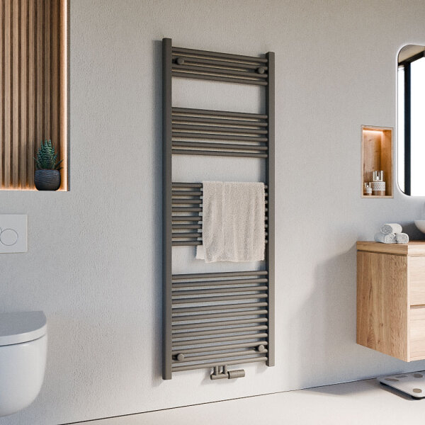 Handtuchheizkörper Badheizkörper ALPIYA Anthrazit Mittelanschluss inkl. Thermostat Gerade 60 cm 160 cm