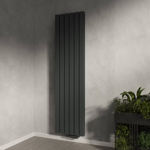 Paneelheizkörper Flachheizkörper LAVA ECO Vertikal Doppellagig Anthrazit inkl. Thermostat 46 cm 180 cm