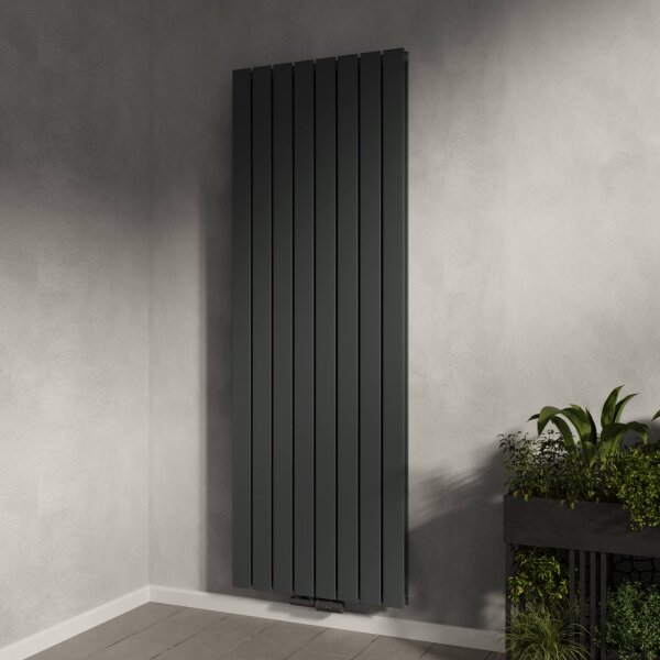 Paneelheizkörper Flachheizkörper LAVA ECO Vertikal Doppellagig Anthrazit inkl. Thermostat 61 cm 180 cm
