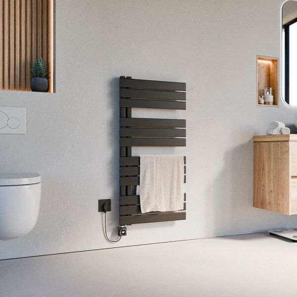 Handtuchheizkörper elektrisch ALRONA Schwarz Seitlich offen inkl. Heizstab und Glykol 50 x 115 cm