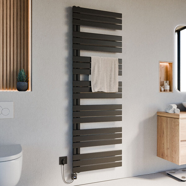 Handtuchheizkörper elektrisch ALRONA Schwarz Seitlich offen inkl. Heizstab und Glykol 60 x 180 cm
