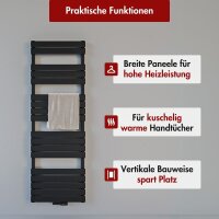 Handtuchheizkörper PANDEMA Schwarz Seiten und Mittelanschluss inkl. Thermostat 50 cm 160 cm