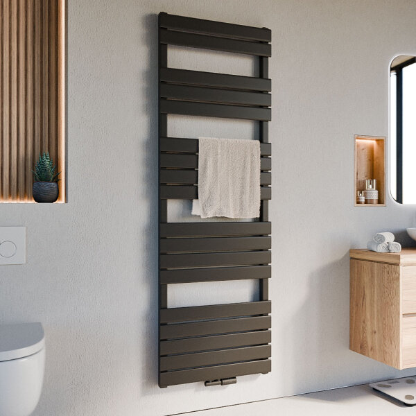 Handtuchheizkörper PANDEMA Schwarz Seiten und Mittelanschluss inkl. Thermostat 60 cm 180 cm