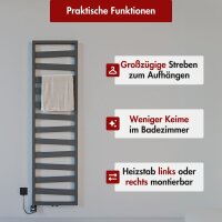 Badheizkörper elektrisch Mittelanschluss ZEBRA Anthrazit inkl. Heizstab 50 cm 156 cm