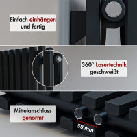 Design Flachheizkörper Paneelheizkörper RILA Vertikal Doppellagig Schwarz 48 x 160 cm Ohne
