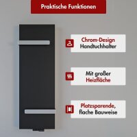 Handtuchheizkörper SOLARA Schwarz inkl. 2 Handtuchhalter 53 cm 170 cm Ohne