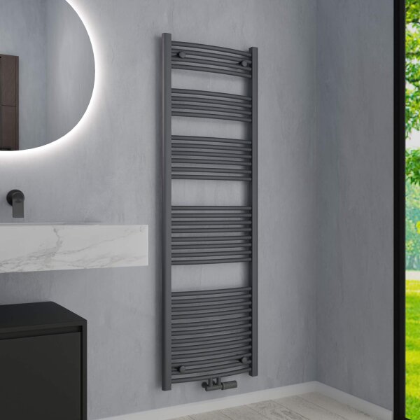 Handtuchheizkörper Badheizkörper ALPIYA Anthrazit Mittelanschluss Gebogen inkl. Thermostat 60 cm 180 cm