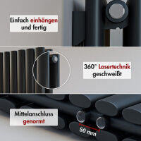 Design Flachheizkörper Paneelheizkörper TAYLOR Vertikal Schwarz 60 x 180 cm Ohne
