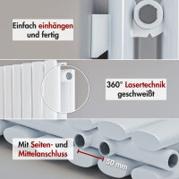 Design Flachheizkörper Paneelheizkörper elektrisch TAYLOR Horizontal Doppellagig Weiß inkl. Heizstab und Glykol 120 x 60