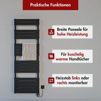 Handtuchheizkörper elektrisch PANDEMA Schwarz inkl. Heizstab und Glykol 60 cm 140 cm