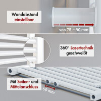 Handtuchheizkörper Mischbetrieb Badheizkörper ALPIYA Weiß inkl. Heizstab und Thermostatventil 50 cm 180 cm Gerade