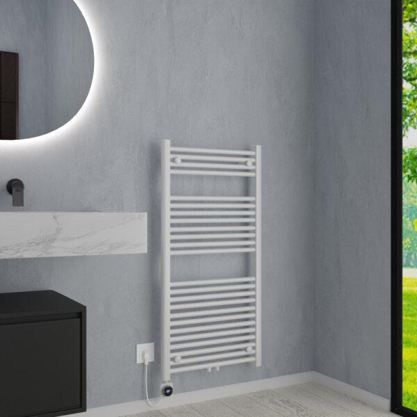 Handtuchheizkörper Mischbetrieb Badheizkörper ALPIYA Weiß inkl. Heizstab und Thermostatventil 60 cm 120 cm Gebogen