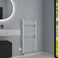Handtuchheizkörper Mischbetrieb Badheizkörper ALPIYA Weiß inkl. Heizstab und Thermostatventil 60 cm 120 cm Gebogen