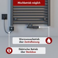 Handtuchheizkörper Mischbetrieb Badheizkörper ALPIYA Anthrazit inkl. Heizstab und Thermostatventil 60 cm 180 cm