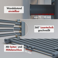 Handtuchheizkörper Mischbetrieb Badheizkörper ALPIYA Anthrazit inkl. Heizstab und Thermostatventil 60 cm 180 cm