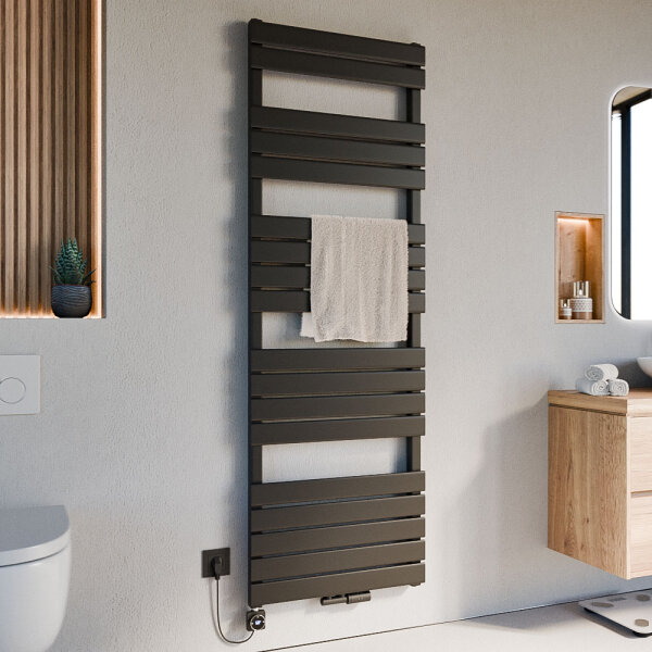Handtuchheizkörper Mischbetrieb PANDEMA Schwarz inkl. Heizstab und Thermostatventil 60 cm 180 cm