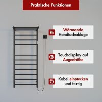Handtuchwärmer elektrisch PLUG-AND-HEAT mit Handtuchablage Schwarz 50 x 120 cm