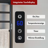 Handtuchwärmer elektrisch PLUG-AND-HEAT mit Handtuchablage Schwarz 50 x 120 cm