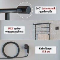 Handtuchwärmer elektrisch PLUG-AND-HEAT mit Handtuchablage Schwarz 50 x 120 cm