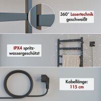 Handtuchwärmer elektrisch PLUG-AND-HEAT kompakt mit eckigen Rohren Schwarz