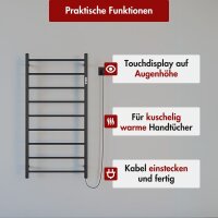 Handtuchwärmer elektrisch PLUG-AND-HEAT mit runden Rohren Schwarz 50 x 80 cm