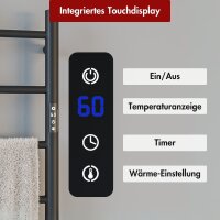 Handtuchwärmer elektrisch PLUG-AND-HEAT mit runden Rohren Schwarz 60 x 120 cm