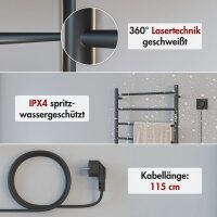 Handtuchwärmer elektrisch PLUG-AND-HEAT mit runden Rohren Schwarz 60 x 120 cm