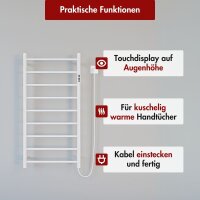 Handtuchwärmer elektrisch PLUG-AND-HEAT mit runden Rohren Weiß 60 x 100 cm