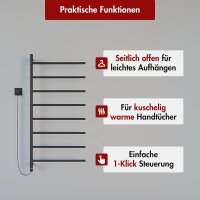Handtuchwärmer elektrisch PLUG-AND-HEAT seitlich offen Schwarz 60 x 120 cm