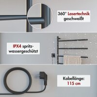 Handtuchwärmer elektrisch PLUG-AND-HEAT seitlich offen Schwarz 60 x 120 cm