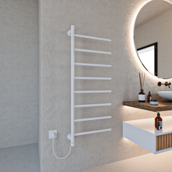 Handtuchwärmer elektrisch PLUG-AND-HEAT seitlich offen Weiß 50 x 120 cm