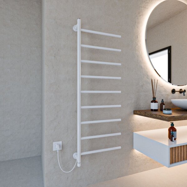 Handtuchwärmer elektrisch PLUG-AND-HEAT seitlich offen Weiß 50 x 140 cm